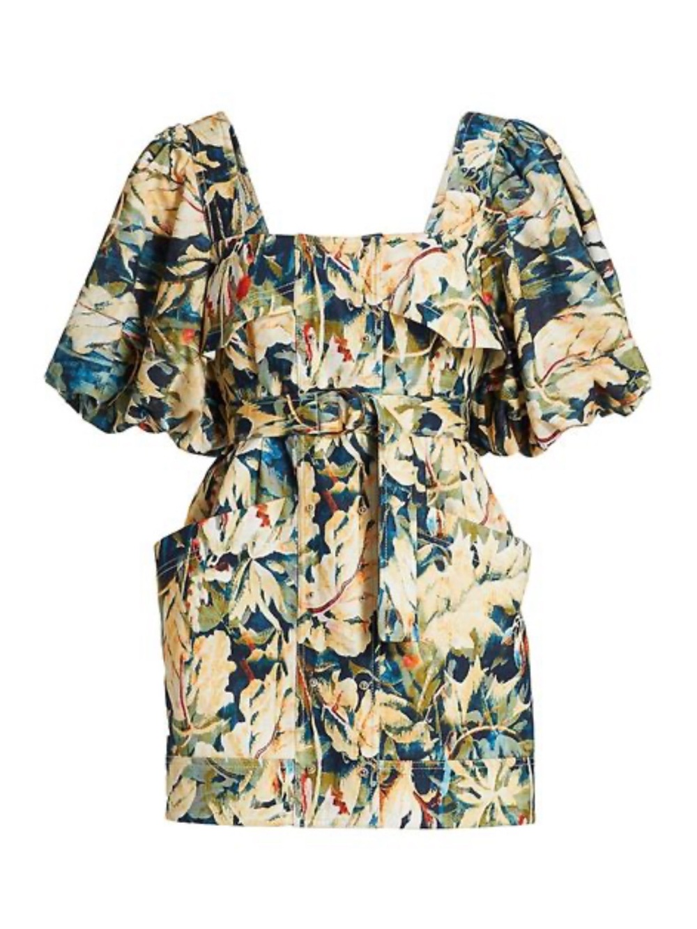 Acler Lovell Moody Floral Puff Sleeve Belted Mini Dress US 4